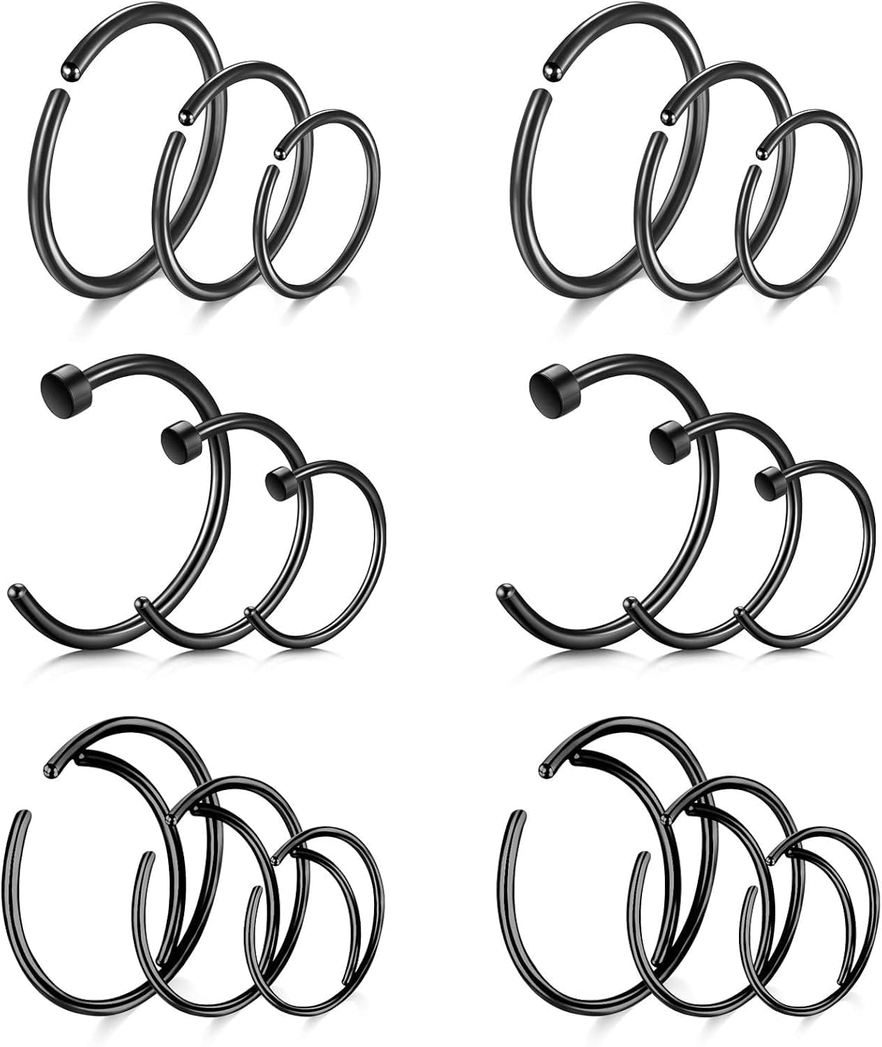 FECTAS Nose Rings Hoop Nose Ring Surgical Steel 20g Gauge 8mm 10mm 12mm Piercing Hoops Jewelry