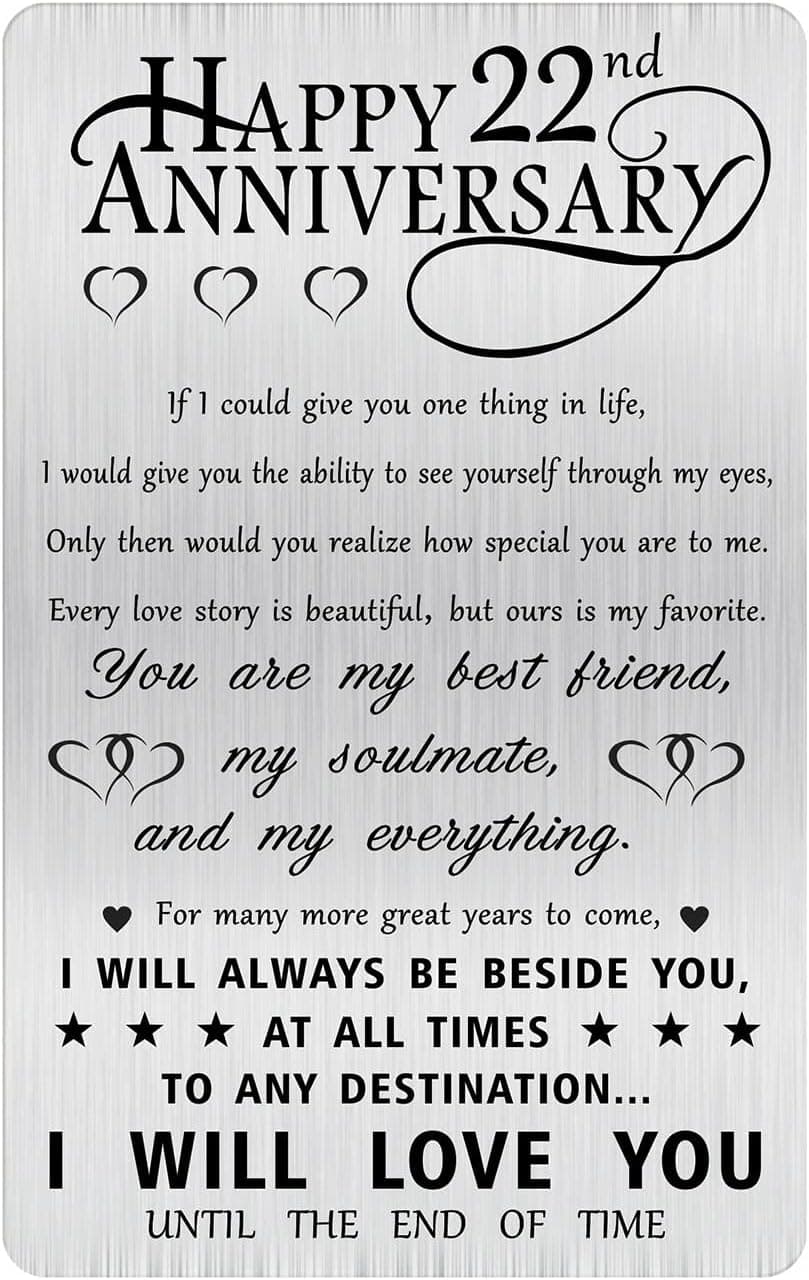 Alotozo 22nd Anniversary Card Gifts for Him Husband Her Wife, Happy 22 Year Wedding Anniversary Engraved Wallet Card Gift for Boyfriend Men Women