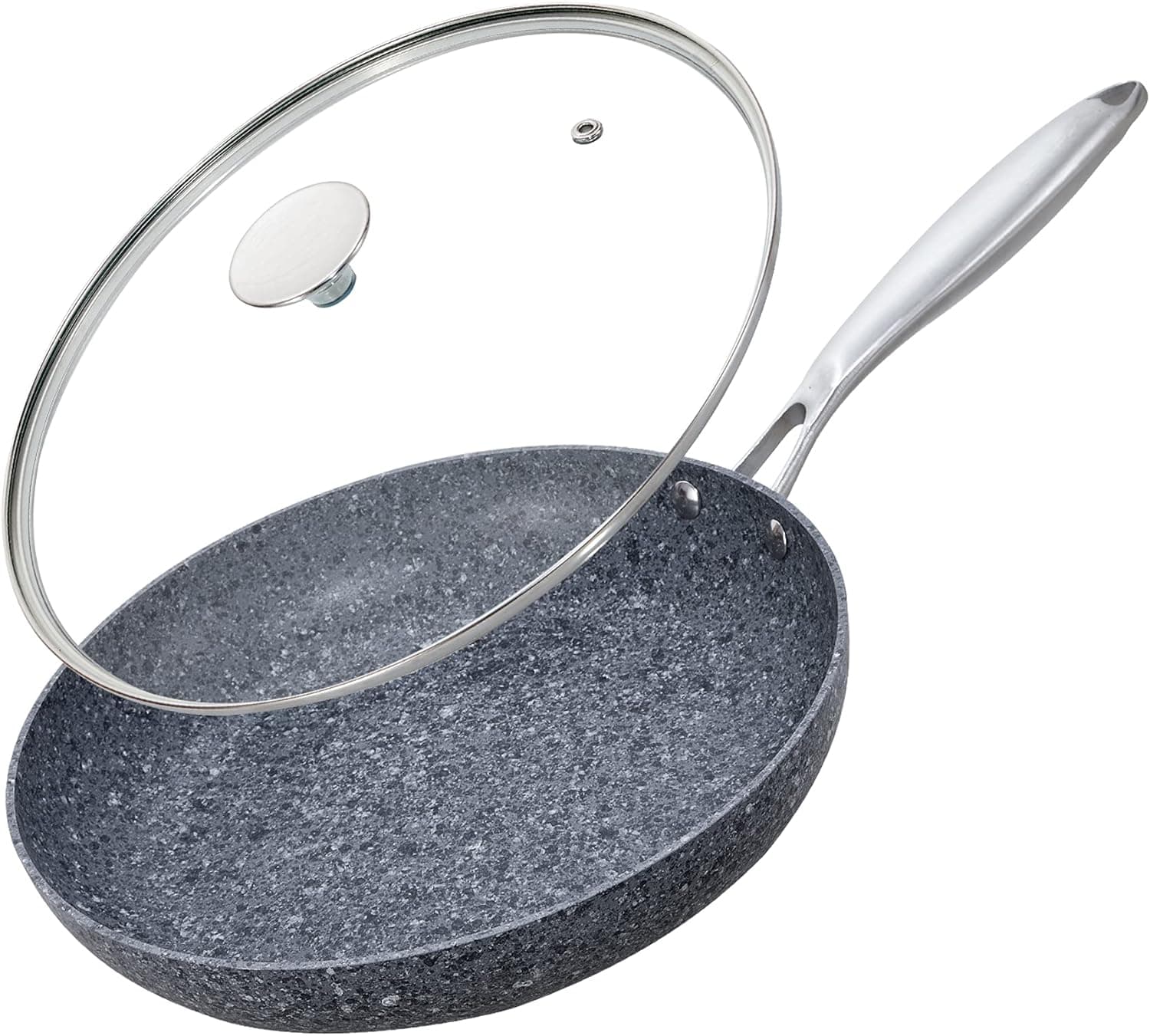 Leekerry Nonstick Skillet Frying Pan With Glass Lid-Granite Non Toxic Stone,Derived Ultra Nonstick CoatingFor Cooking Healthy Stone Cookware Chef's Pan 100% PFOA & APEO Free (11 inch)