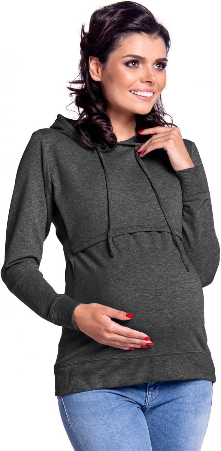 Happy Mama. Womens Nursing Hoodie Breastfeeding Sweatshirt Top Maternity. 272p (Graphite Melange, US 14, 3XL)