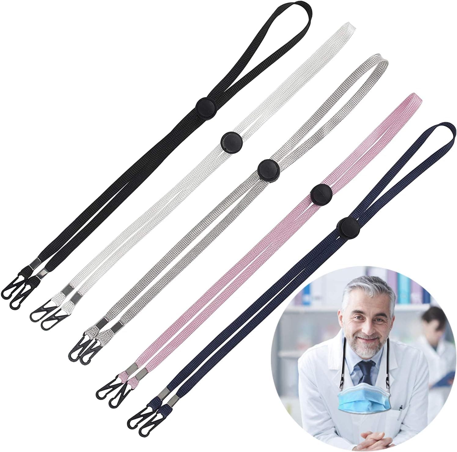 5 PCS Adjustable Face Mask Lanyards For Kids Men Women, Anti-lost Mask Neck Strap Convenient Mask Necklace Holder Rope Hanger, Easy On & Off for Daily Use
