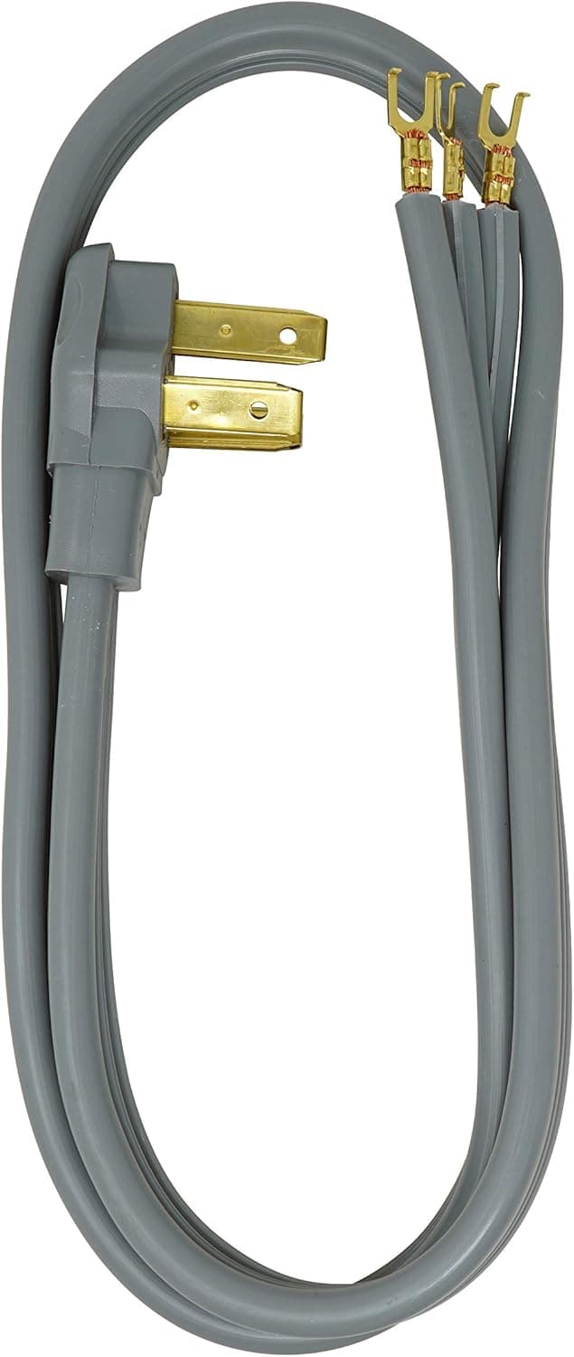 Southwire 9014SW8809 Range Power Cord; 4-Foot; 1/4-Inch Flanged Terminals; Flat Plug; Compatible With Most Standard Free Standing Electrical Ranges With A 3 Conductor Wall Outlet; 125/250-Volt; 50-Amp