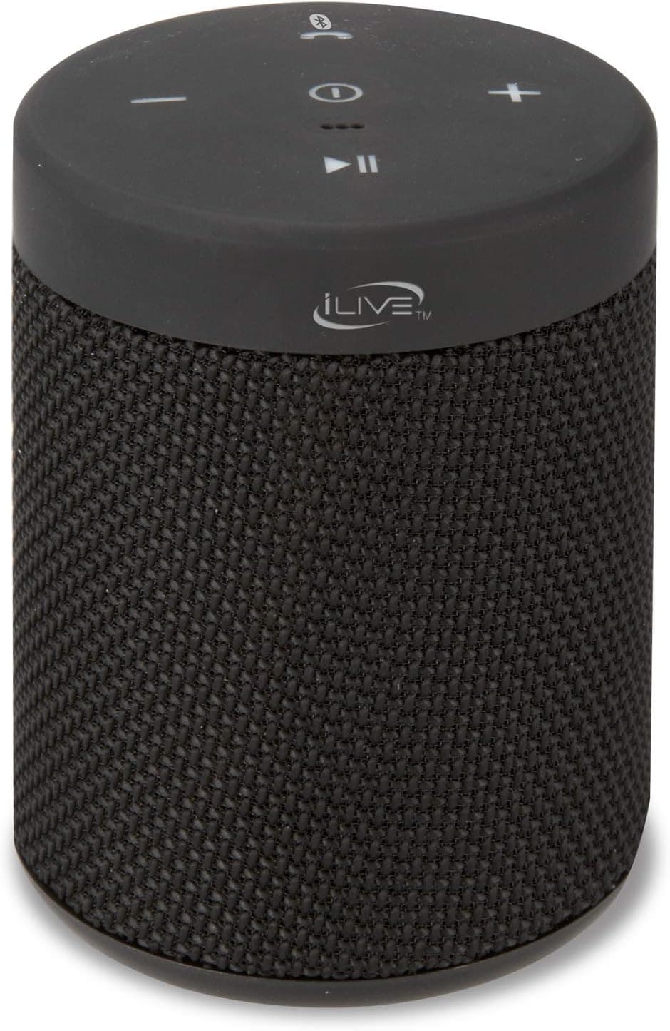 iLive Waterproof Fabric Wireless Speaker, 2.56 x 2.56 x 3.4 Inches, Built-in Rechargeable Battery, Black (ISBW108B)