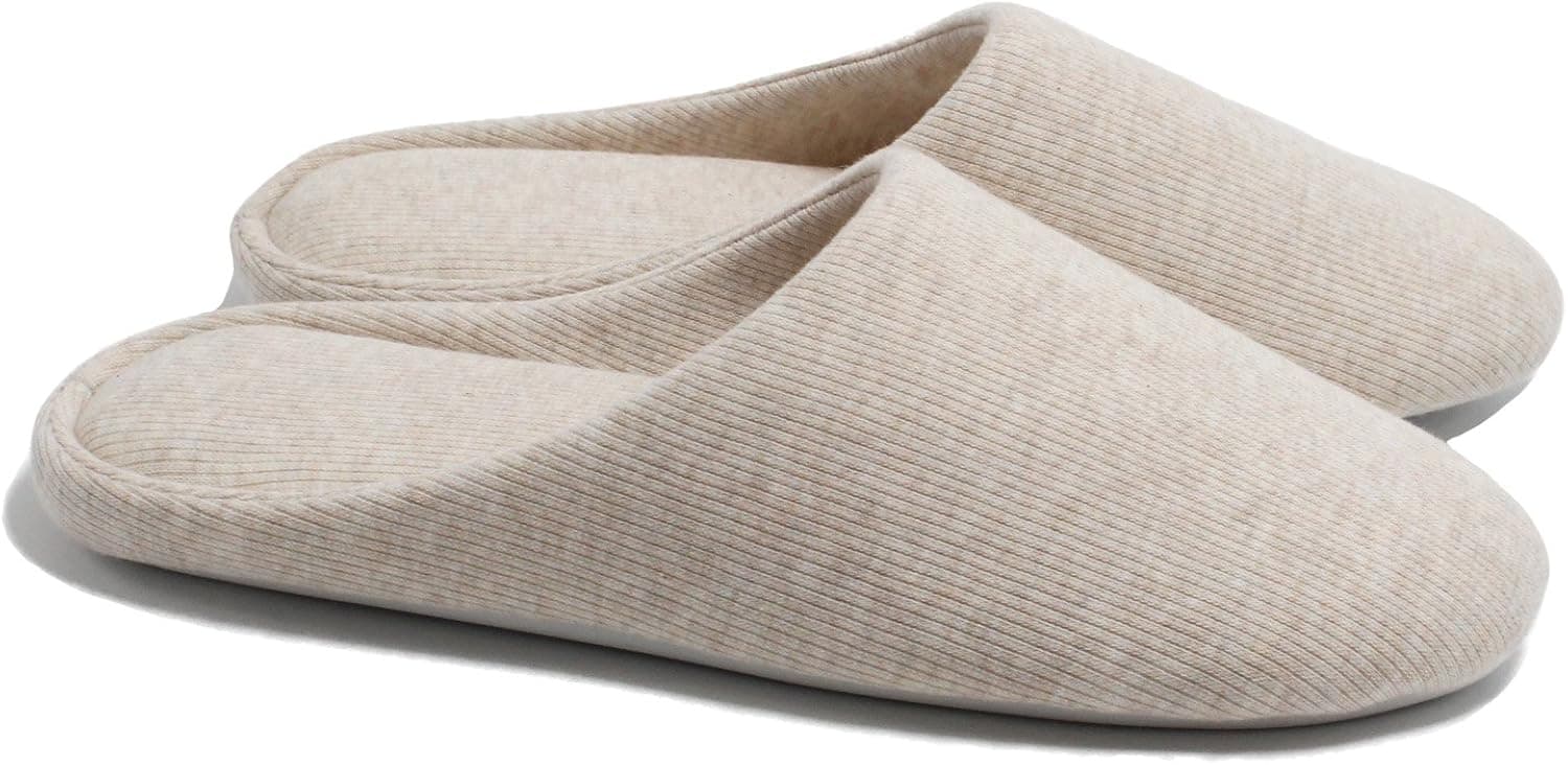 ofoot Womens House Washable Cotton Memory Foam Slippers Indoor Slip On Shoes Bedroom Sleepers Lightweight Non Skid Rubber Sole
