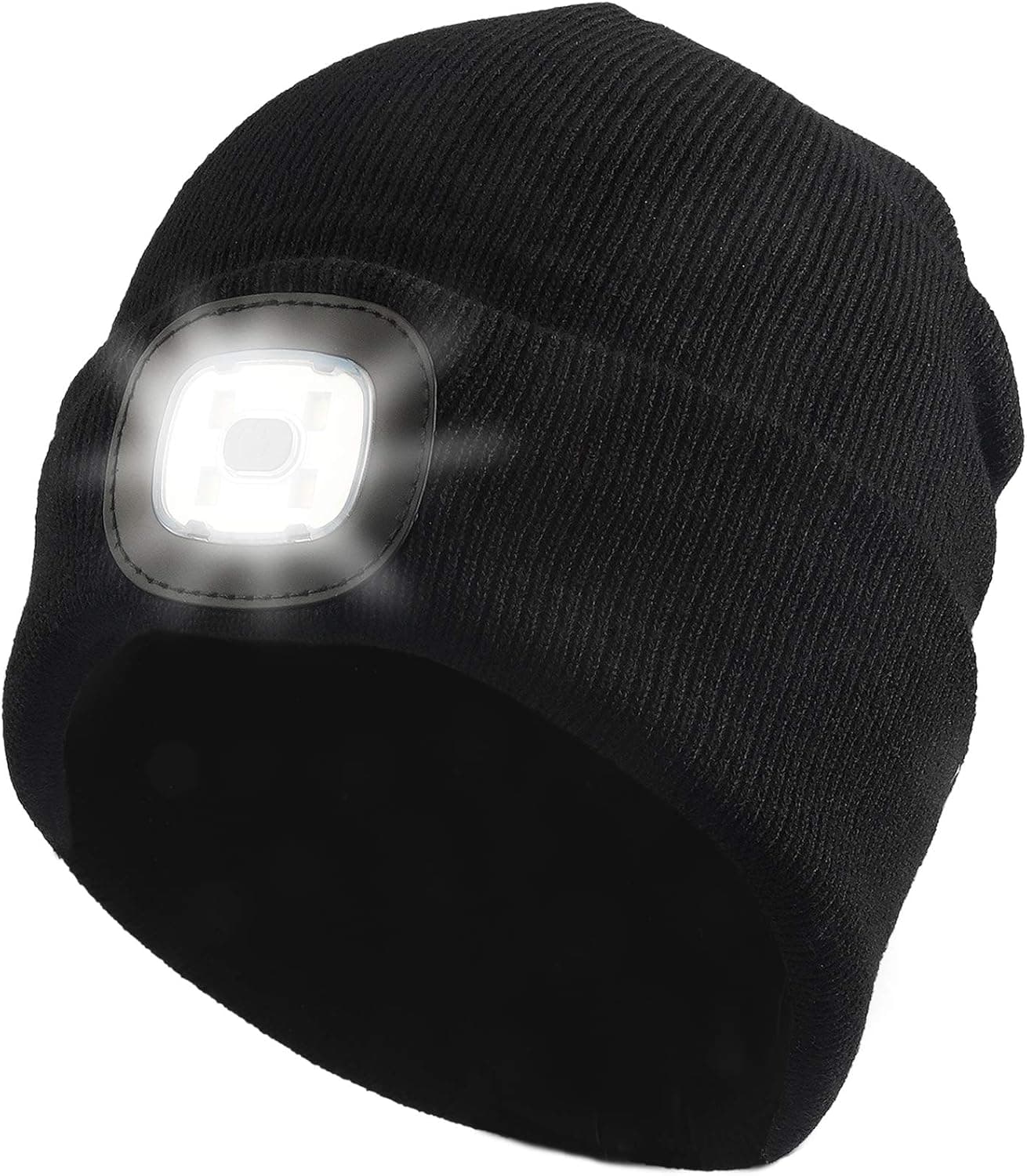 RIDEIWAKE Beanie Hat with Light Headlamp Rechargeable Flashlight Cap Winter Knitted Lighted Hat for Men Fathers Fishing Camping Gifts for Men Husband Him Women Boyfriend Wife(Black)