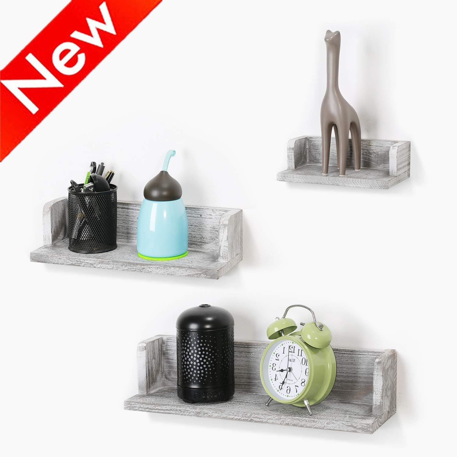 NEX Floating Shelves Wall Mounted Wood Living Room Organizer for Decoration & Save Space, Set of 3 (Deep Gray)