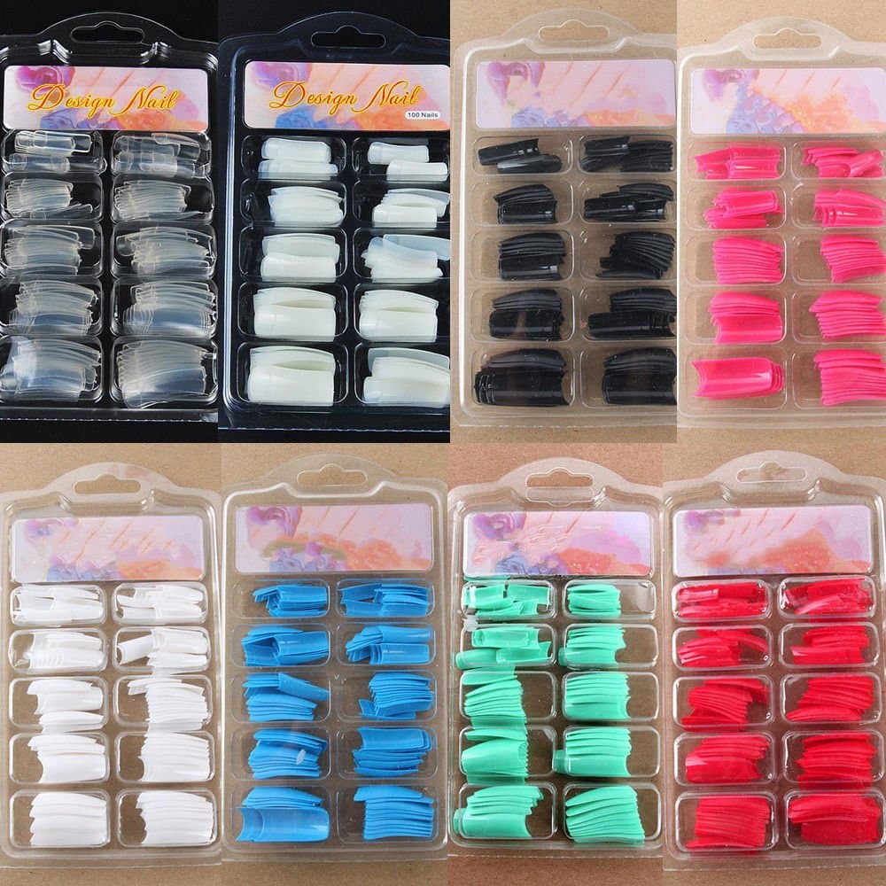 Acamifashion 100Pcs DIY Acrylic Gel French Nail Art Colored French Tips False Nail Tips - Pink