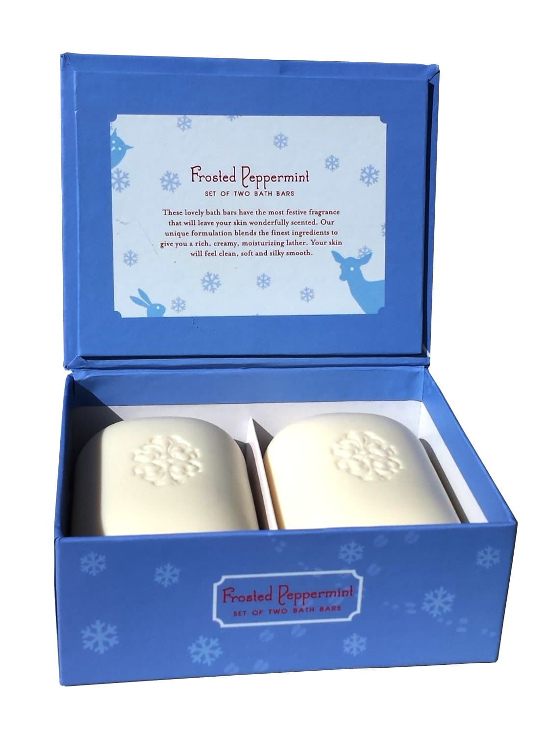 San Francisco Soap Company Set of 2 - 8 OZ Bath Bar Soaps Gift Set w/ Pop-up Holiday Forest Greeting Card (Frosted Peppermint)