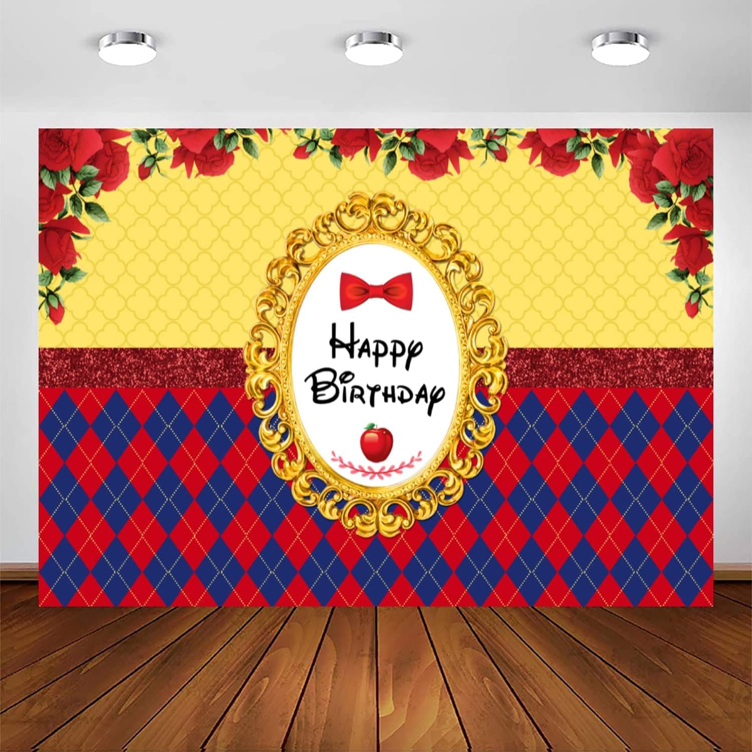 Sensfun Princess Girl Birthday Backdrop Red and Royal Blue Rose Flower Background for Girl Kids Baby Shower 1st Birthday Party Apple Bowknot Decorations Cake Table Banner Supplies 7x5ft