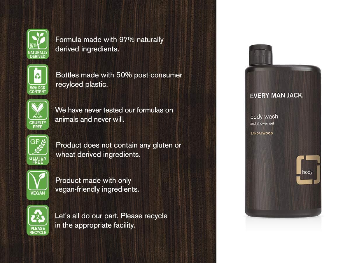 Every Man Jack Body Wash + Shampoo Set - Sandalwood | 16.9-ounce Body Wash + 13.5-ounce 2-in-1 Shampoo + Conditioner | Naturally Derived, Parabens-free, Pthalate-free, Certified Cruelty Free