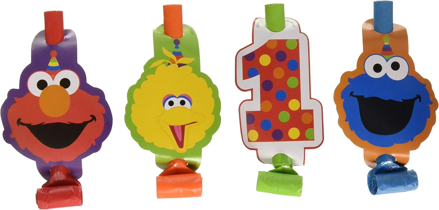 amscan 331835 Sesame Street® "Elmo Turns One" Blowouts, 8 pcs, Birthday, Multicolor, One Size