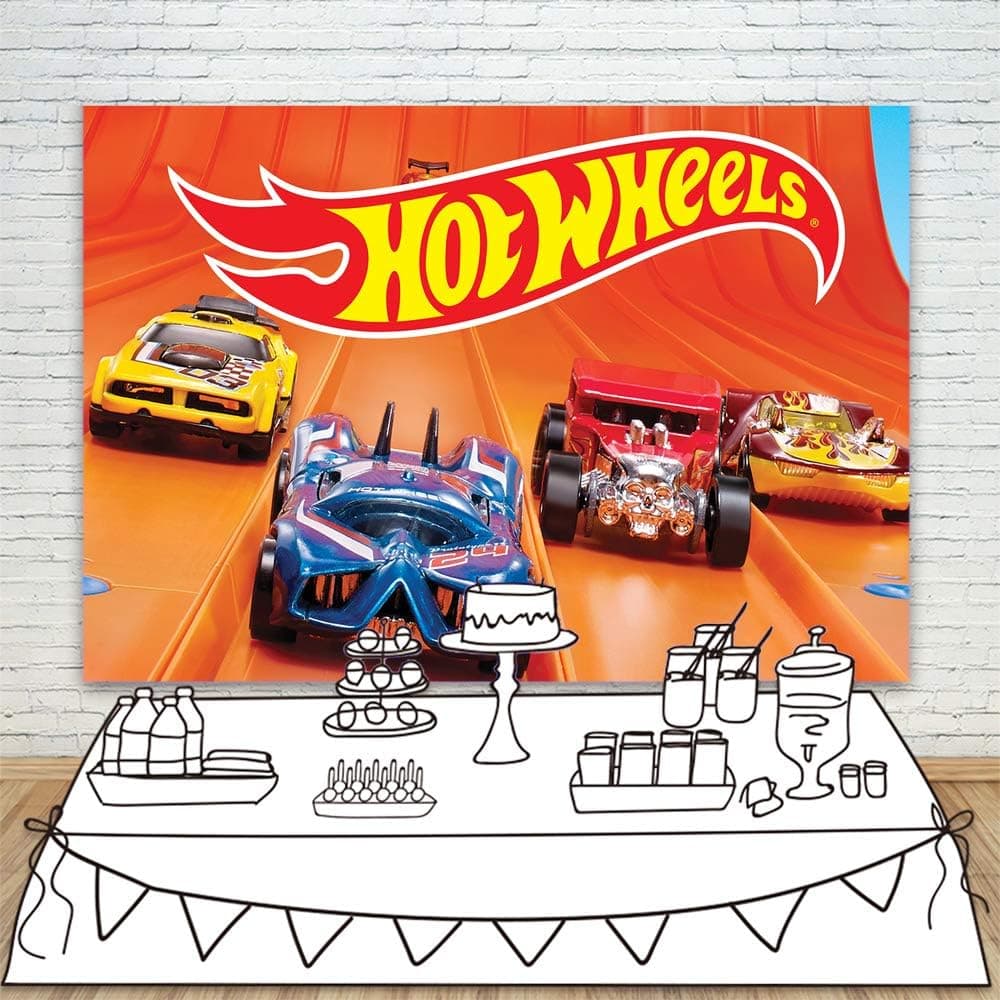 Hot Wheels Birthday Party Backdrop Tabletop 7x5ft Wild Hot Racer Car Themed Birthday Background for Boy 1st Birthday Party Vinyl Photo Backgrounds Dessert Decor
