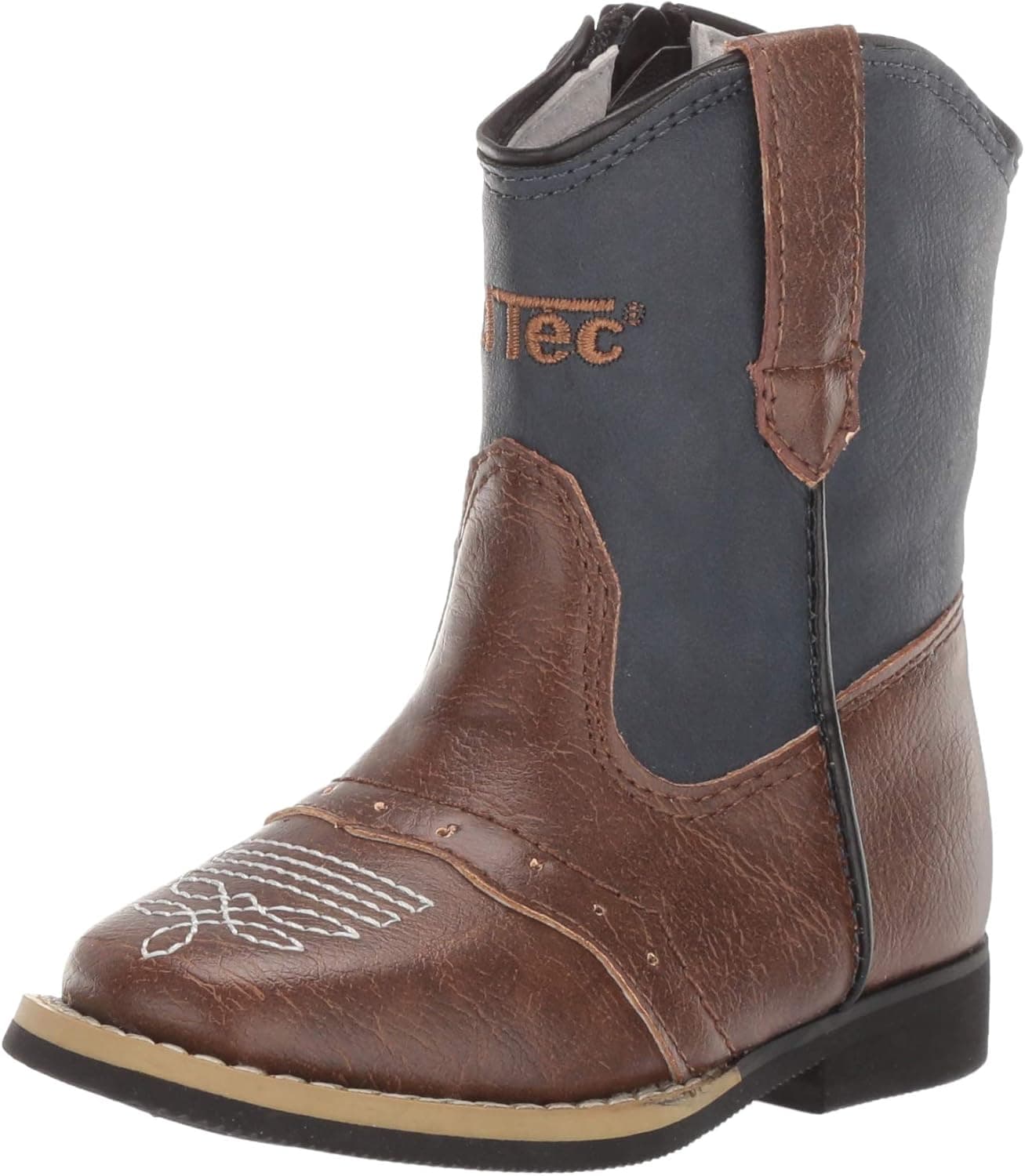 Ad Tec Cowboy Boots for Kids, Classic Rodeo Style Footwear with Pointed Toe & Side Zipper, Slip on Pull Tabs Reinforced Stiched Upper