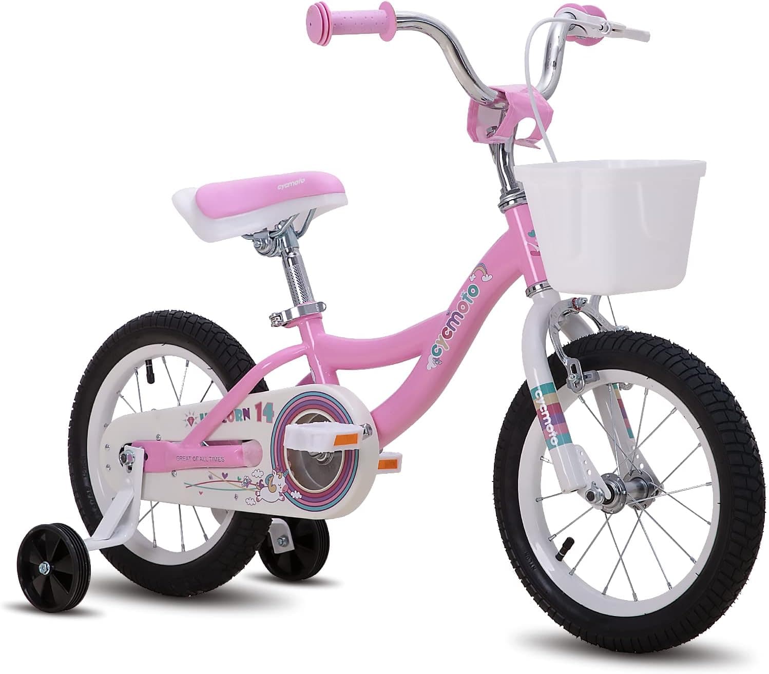 cycmoto Girls Bike for 3-9 Years Old Kids,14 16 18 Kids Bike with Training Wheels, Basket and Hand Brake, 18 in Kids Bicycle with Kickstand (Blue Pink Purple)