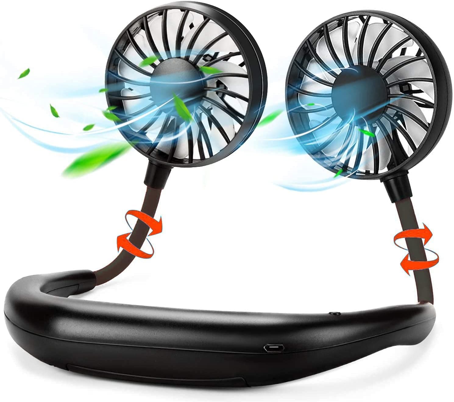 Portable Hanging Neck Sports Fan USB Rechargeable Hands-Free Wearable Neck Fan Upgraded Personal Cooling Device with 7 Colors of Changing Led Light, 360° Free Rotation, Lower Noise, 3 Speed Strong Airflow Fan for Running, Office, Home, Outdoor, Travel Black