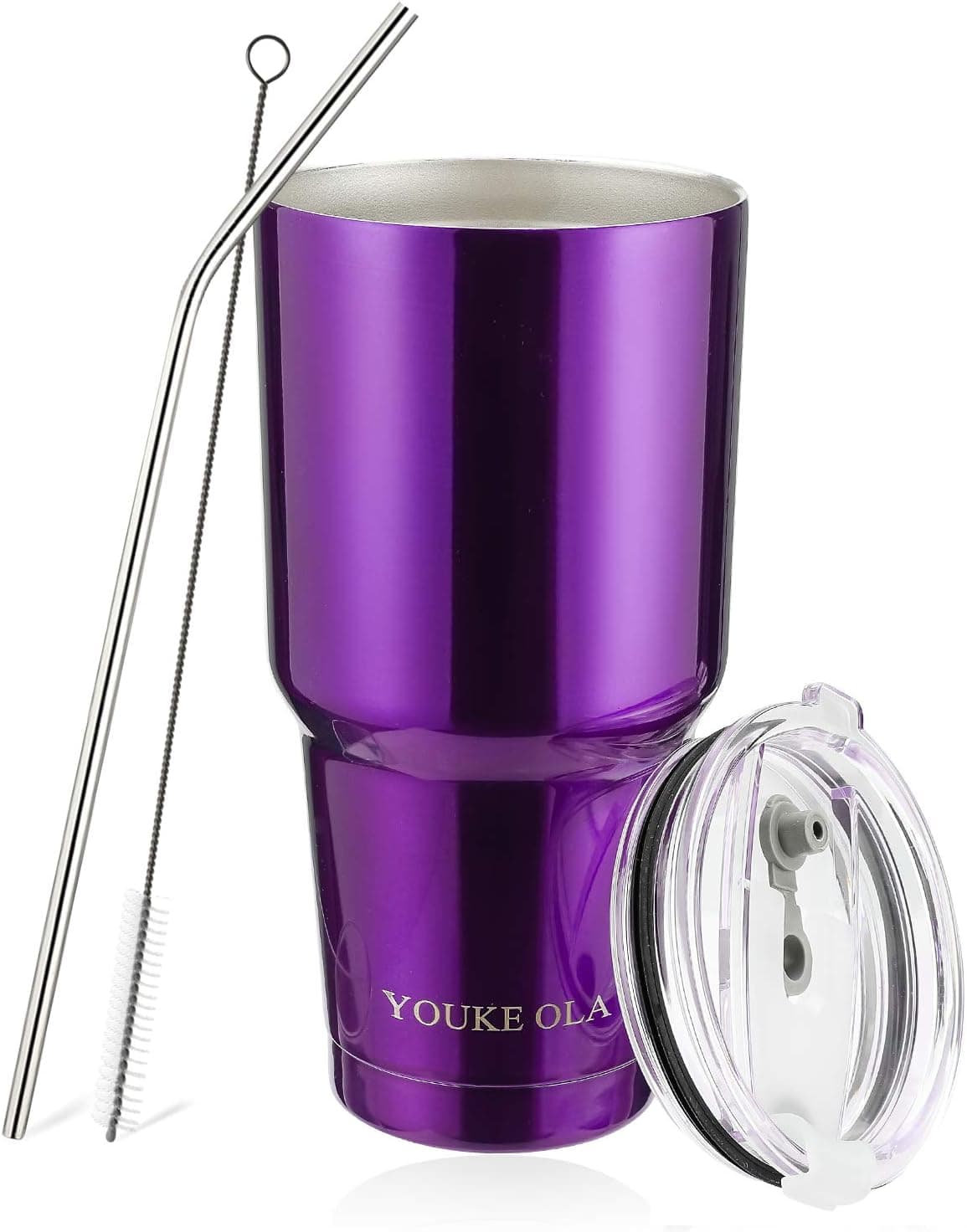 Stainless Steel Tumbler 30oz - Vacuum Insulated Tumbler Coffee Cup Double Wall Large Travel Mug with Lid, Straw, Brush, Gift Box Set (Purple, 30oz-1 Pack)