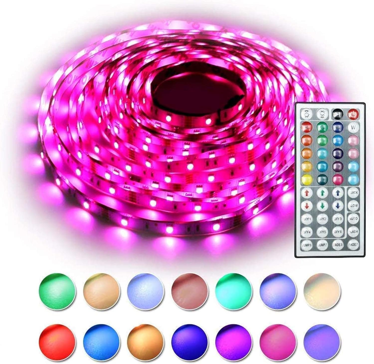 RaThun 33ft LED Strip Lights (300 Highlight lamp Beads),RGB 5050 Color Changing LED Lights for Home, Kitchen, Room, Bedroom, Dorm Room, Bar, with IR Remote Control, DIY Mode