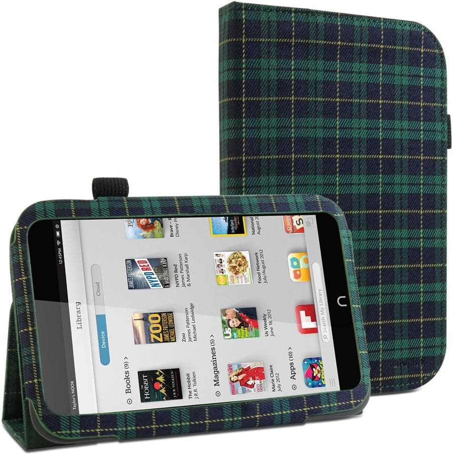 Nook HD 7 Case, GMYLE(R) Folio Case Classic for Barnes & Noble Nook HD 7 - Green Royal Stewart Pattern Fabrics Protective Slim Folio Stand Case Cover