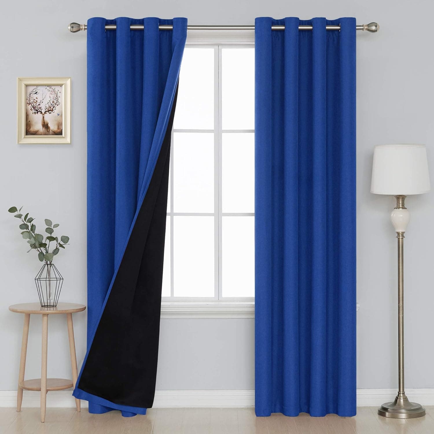 Deconovo Double Layer Curtains, Textured Linen Thermal Insulated Windproof Curtains, Sun Light Blocking for Sliding Glass Door - 52x95 Inch, Royal Blue, 2 Panels