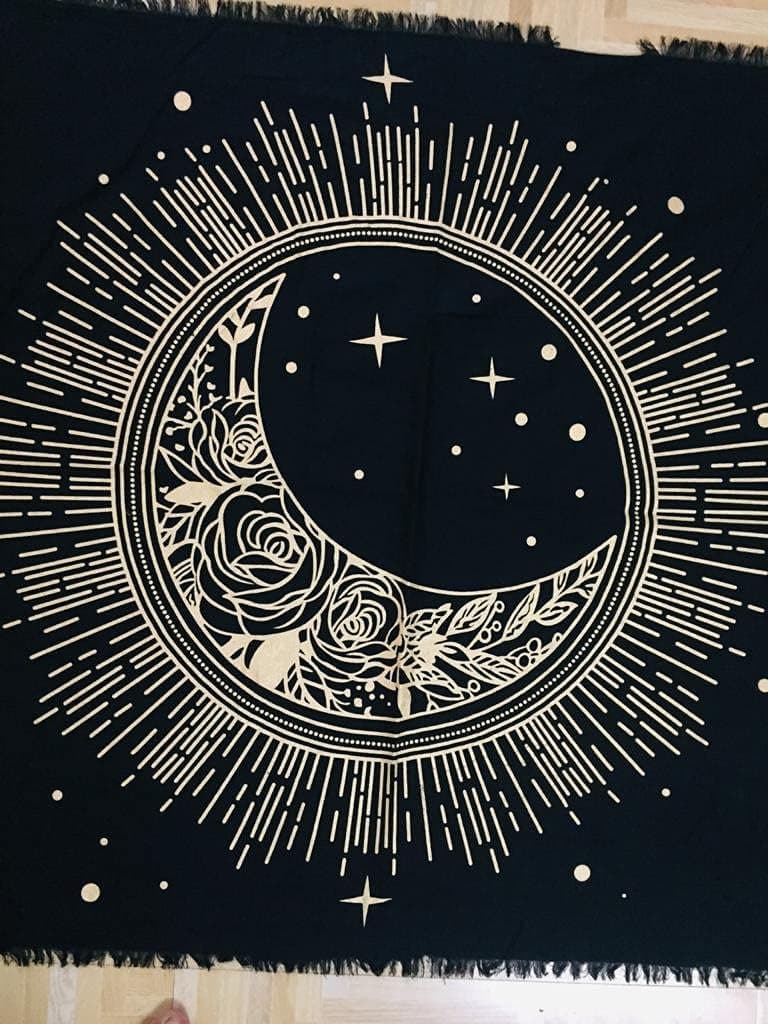 Indian Consigners Altar Cloth Sun Moon Star Witchcraft Alter Tarot Spread Top Cloth Wiccan Square Spiritual 18 by 18 Sacred Cloth (Golden Sun Moon Star)