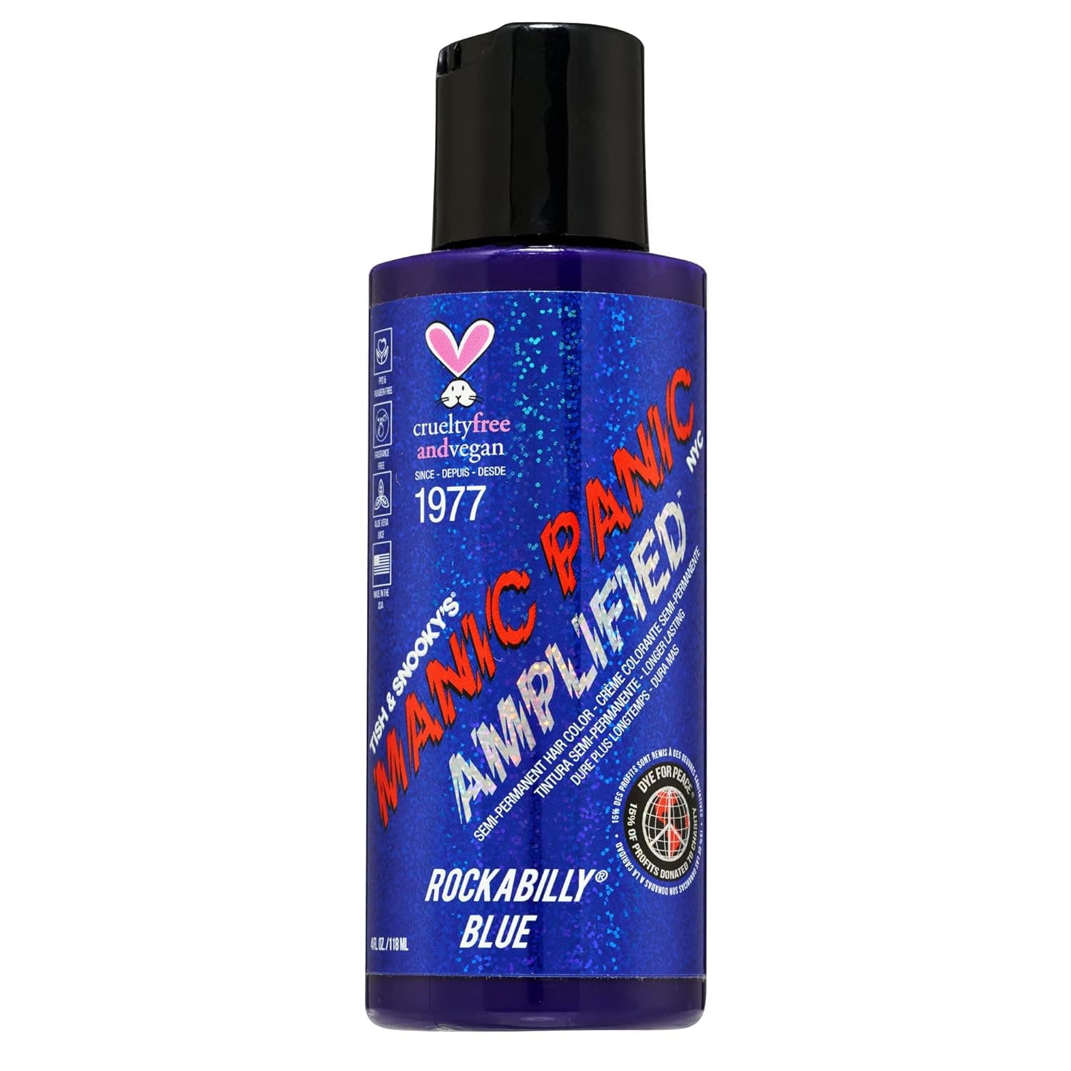 MANIC PANIC Rockability Blue Hair Dye - Amplified - Semi Permanent Strongest True Neutral Blue Hair Color For Dark or Light Hair – Vegan, PPD & Ammonia-Free (4oz)