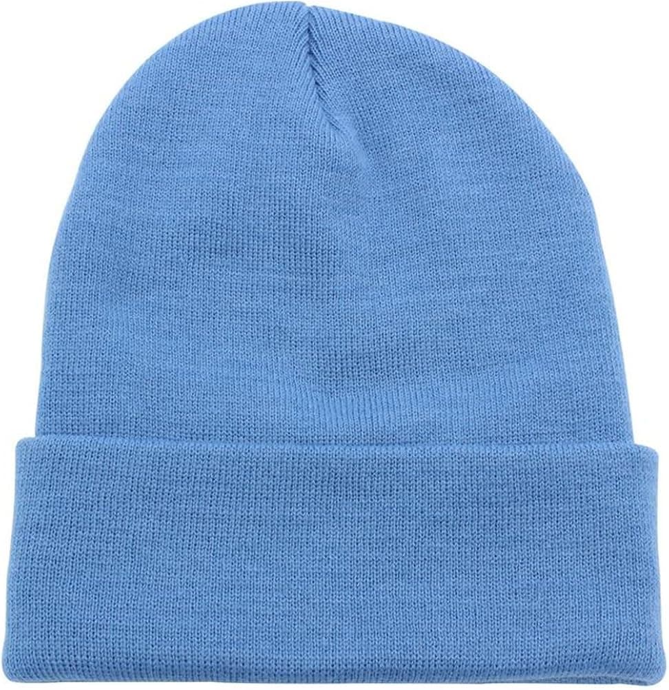 (More Colors) Unisex Men Women Youth Skull Ski Cuffed Beanie Toboggan Plain Cap Knit Hat (Baby Blue)