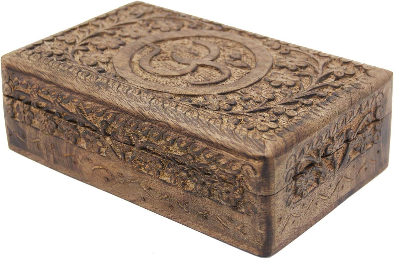 DharmaObjects KayJayStyles Hand Carved OM Wooden Storage Box (Large, Om)