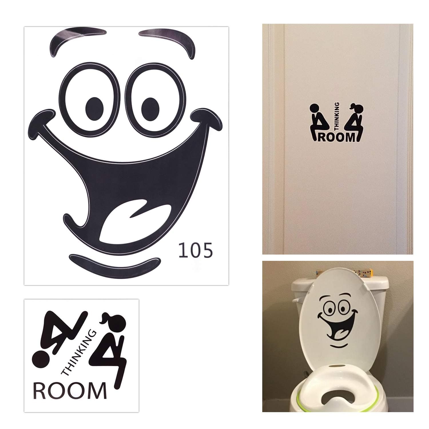 Honbay Waterproof and Removable Thinking Room Door Decal Smile Face Toilet Lid Sticker