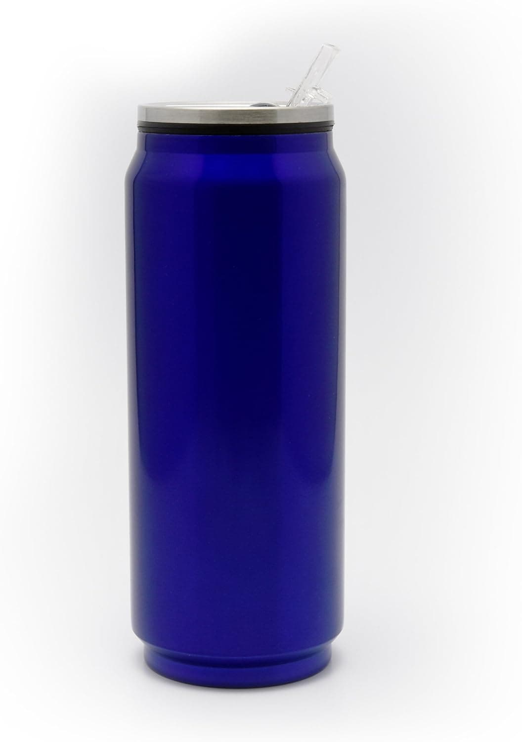 Soda Can Style Stainless Steel Vacuum Insulated Double Wall Thermos Tumbler Bottle with Flip & Sip Straw (Blue)