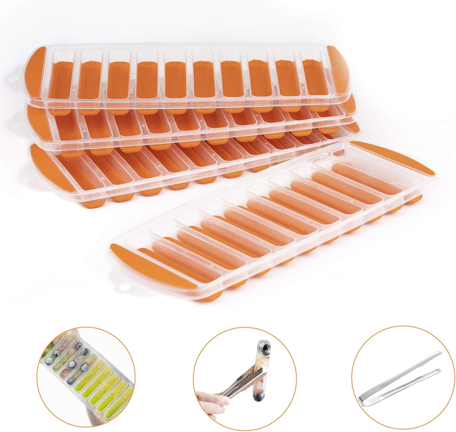 Ice Cube Trays, 4 Pack Silicone Ice Cube Tray Easy Release and Flexible, Ice Trays for Sports, Water Bottles, Whiskey, Spirits & Cocktail, LFGB Certified and BPA Free (Orange, 10)