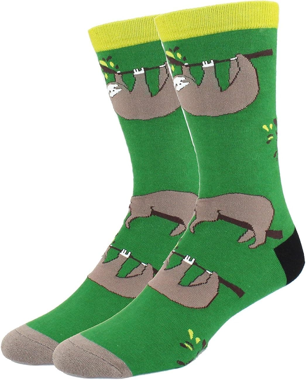 Happypop Men's Novelty Crazy Sloth Crew Socks Fun Cute Lazy Animal Dress Socks (Grey Sloth)