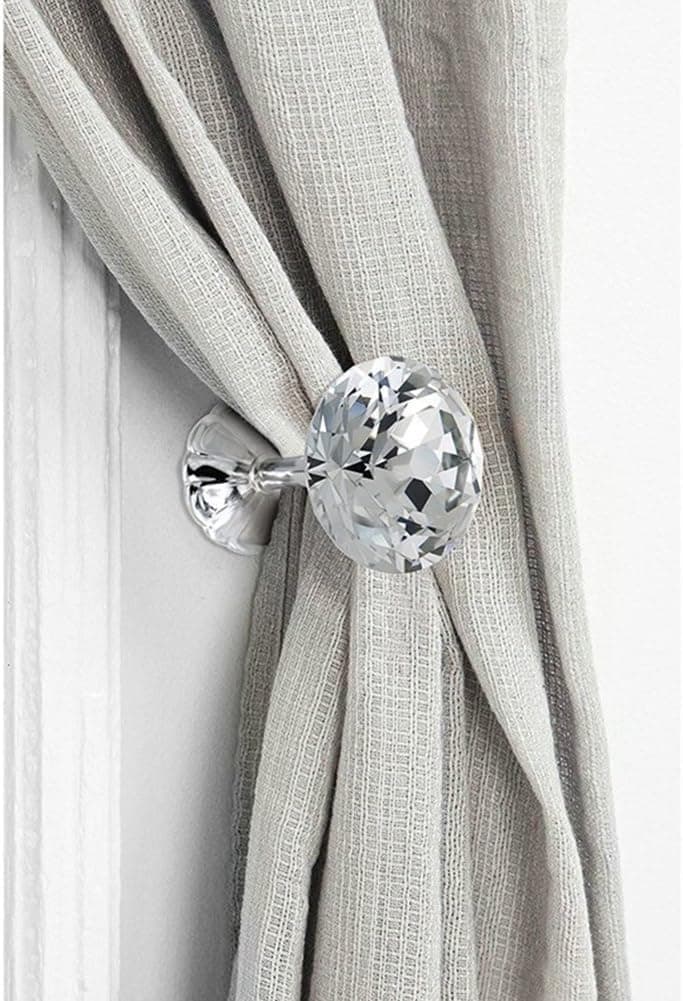 Glass Crystal Curtain Hold Backs Tie Back Wall Hook Tassel Holder,Rhinestone Decorative Rustproof Stainless Steel Double Curtain Hooks for Bathroom