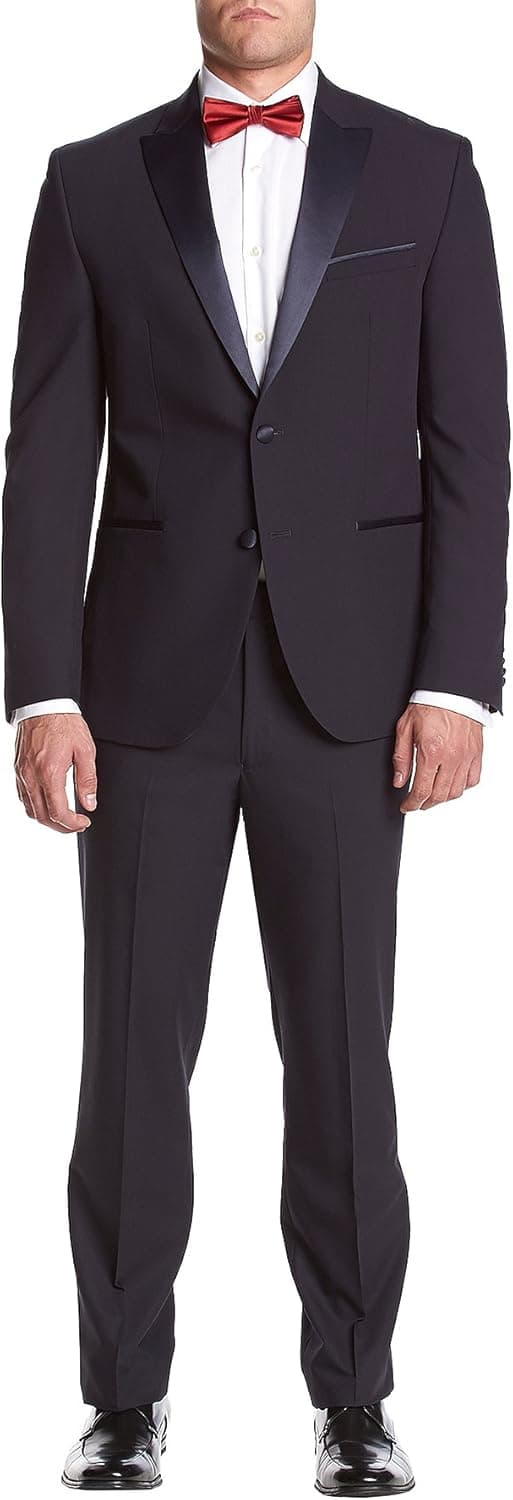 Kenneth Cole REACTION Men's Finished Bottom 2 Button Tuxedo, Navy, 46 Regular