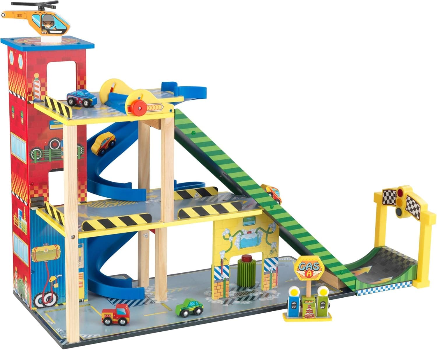 KidKraft Mega Ramp Racing Set with 5 Vehicles and Moving Elevator, Gift for Ages 3+