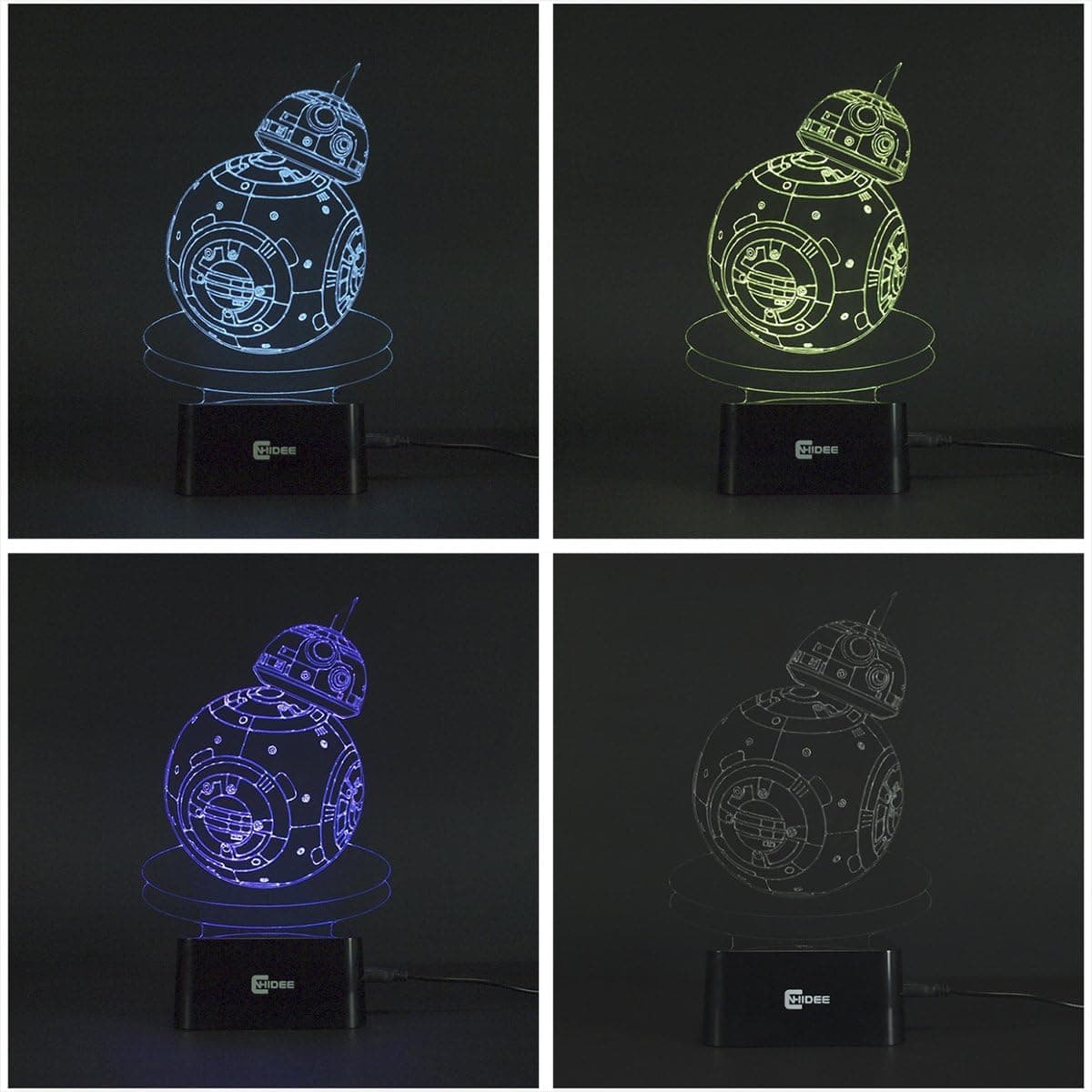 Hideeled 3D night light, Touch Control Star War designs table lamp with Usb Power Port and 7 colors of light perfect for night light (Star Wars BB-8)