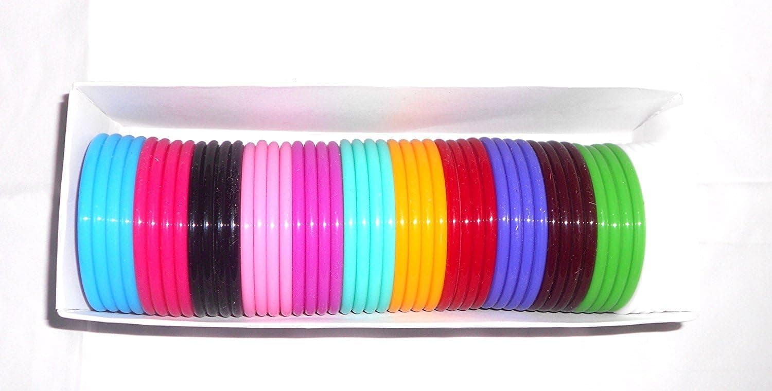 GOELX Plastic Bangles Thin Multicolor 48 Bangles Size 2.10 Big Size