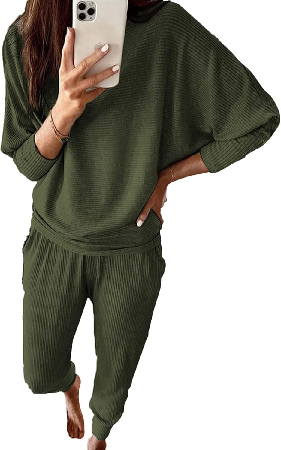 PRETTYGARDEN Women's Fashion Outfits 2 Piece Sweatsuit Solid Color Long Sleeve Pullover Long Pants