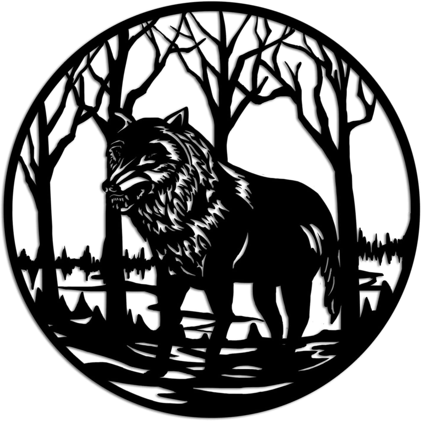 RnnJoile Metal Wall Art Wolf in The Forest Wall Hanging Decor Contemporary Animal Metal Artwork Sculpture for Home Office Living Room Pub Bar Indoor Outdoor