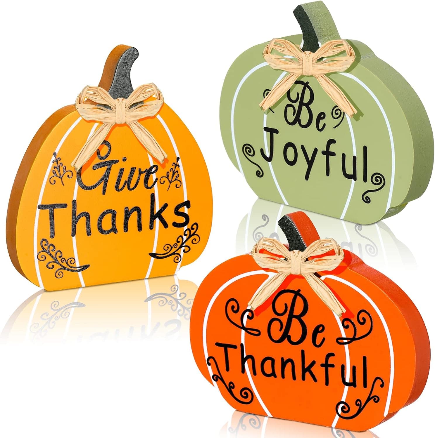3 Pcs Fall Wooden Pumpkin Sign Fall Thankful Joyful Thanks Pumpkin Fall Tiered Tray Decor Fall Table Signs Fall Harvest Thanksgiving Wood Block Sign Fall Decorations for Home Party Fall Halloween