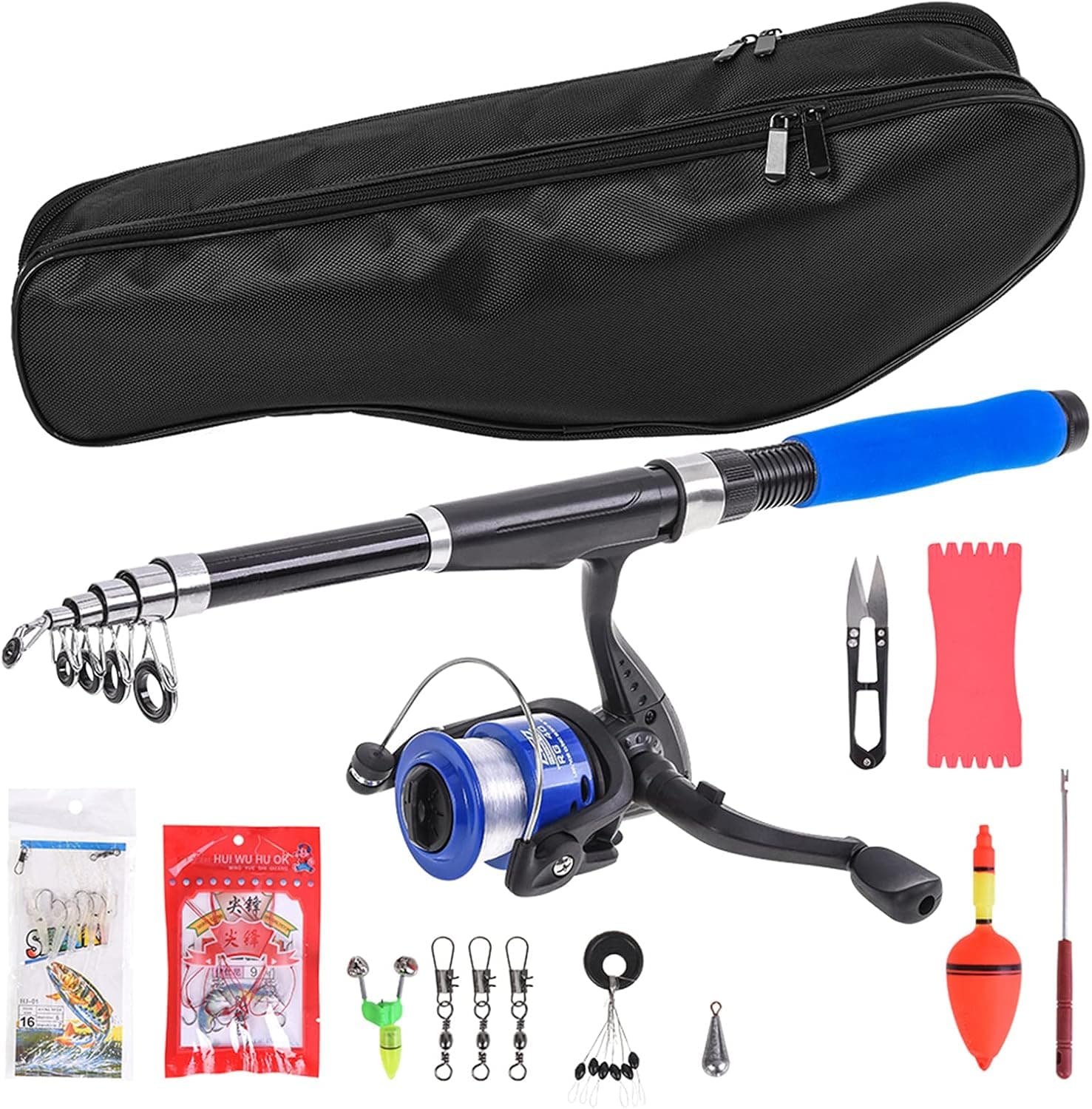 Lixada Fishing Rod and Reel Combos Full Kit Sea Telescopic Fishing Pole Spinning Reel Set with Fishing Reel,Lures,Hooks,Barrel Swivel,Carrier Case
