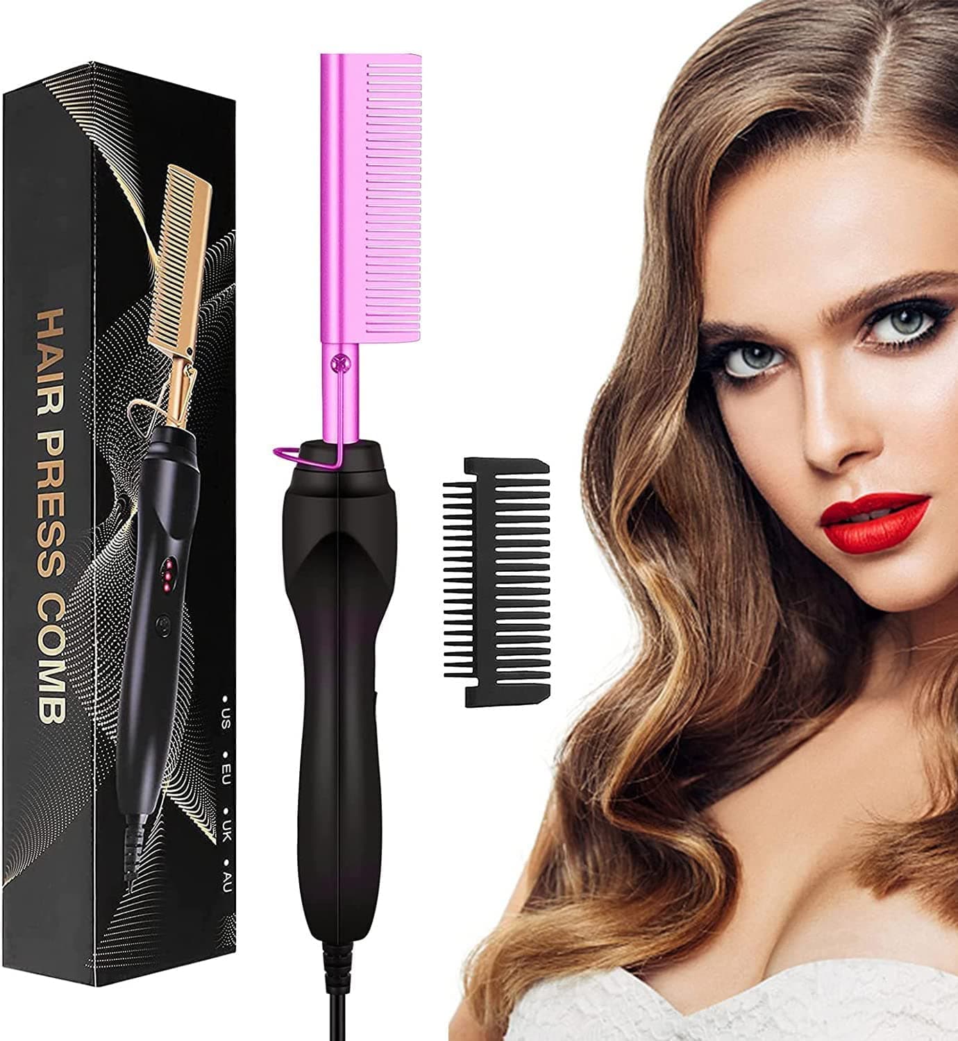 Hot Comb, African Curly Hair Straightener Comb Wet And Dry Straightening Heat Pressing Comb, 2 in 1 Electric Hair Comb Hair Brush for Men Women Travel Home