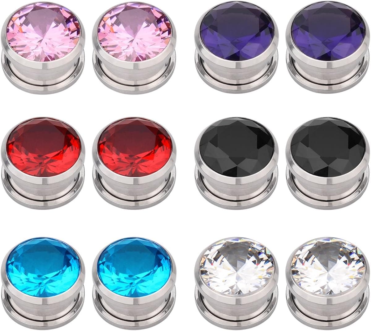 TOPBRIGHT 12PCS Cubic Zirconia Screw Surgical Steel Tunnels Ear Stretcher Plugs Piercing Gauges
