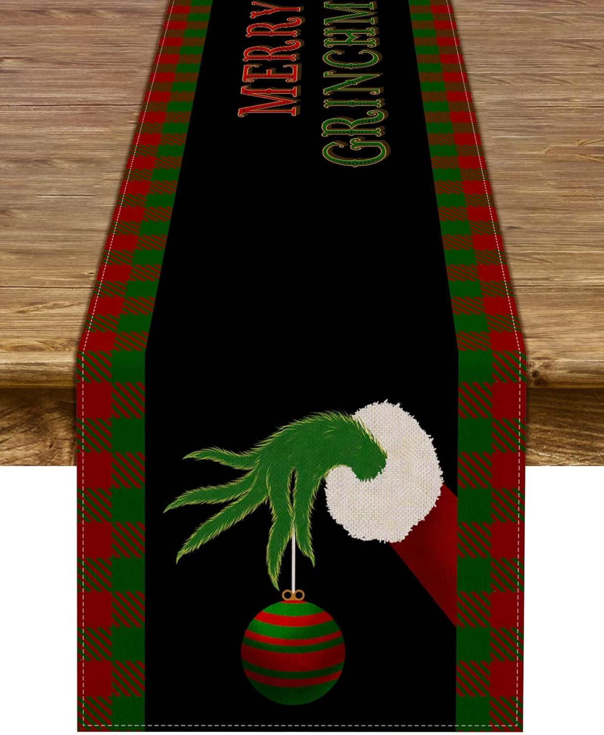 Merry Grinchmas Table Runner Buffalo Plaid Check Christmas Winter Holiday Kitchen Dinning Home Decoration