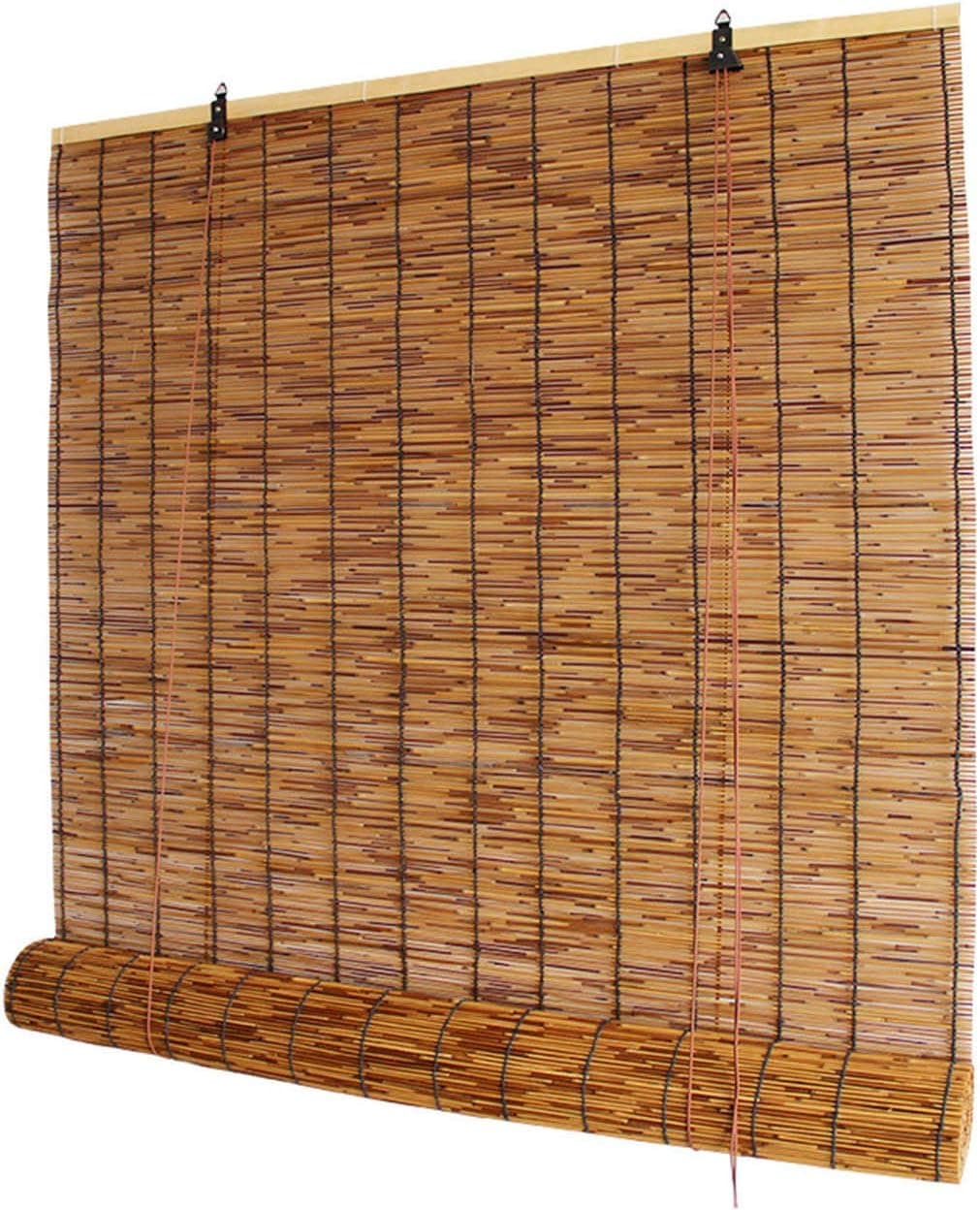 HMM Retro Bamboo Roll Up Shade Natural Reed Blinds Bamboo Shades for Patio Bamboo Blinds Outdoor Cordless or with Lifter Bamboo Roman Shades 36 Wide for Outdoor/Indoor/Custom Size/Brown