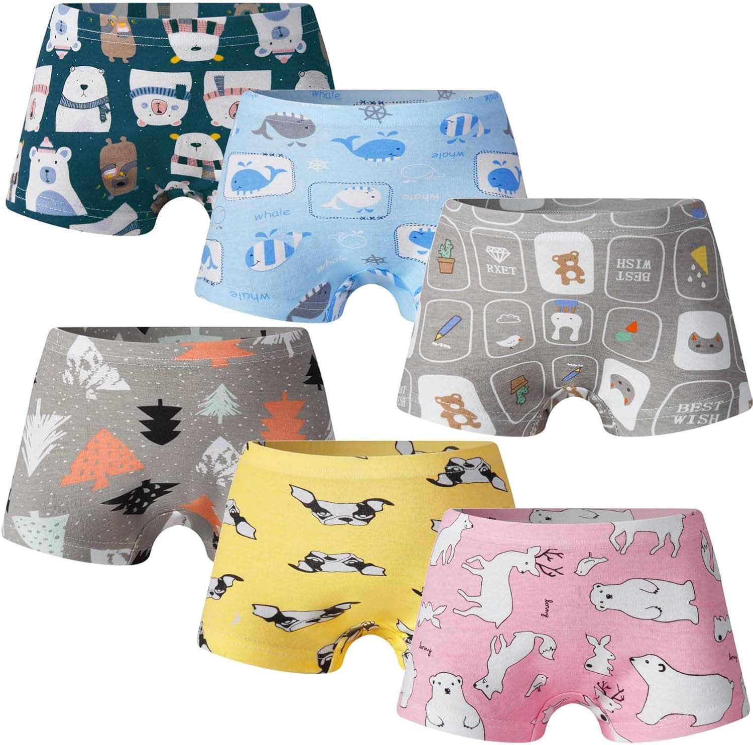 Growth Pal Little Girls' Shorts Panties Boyshort Briefs 6 Pack Soft 100% Cotton Underwear Toddler Undies