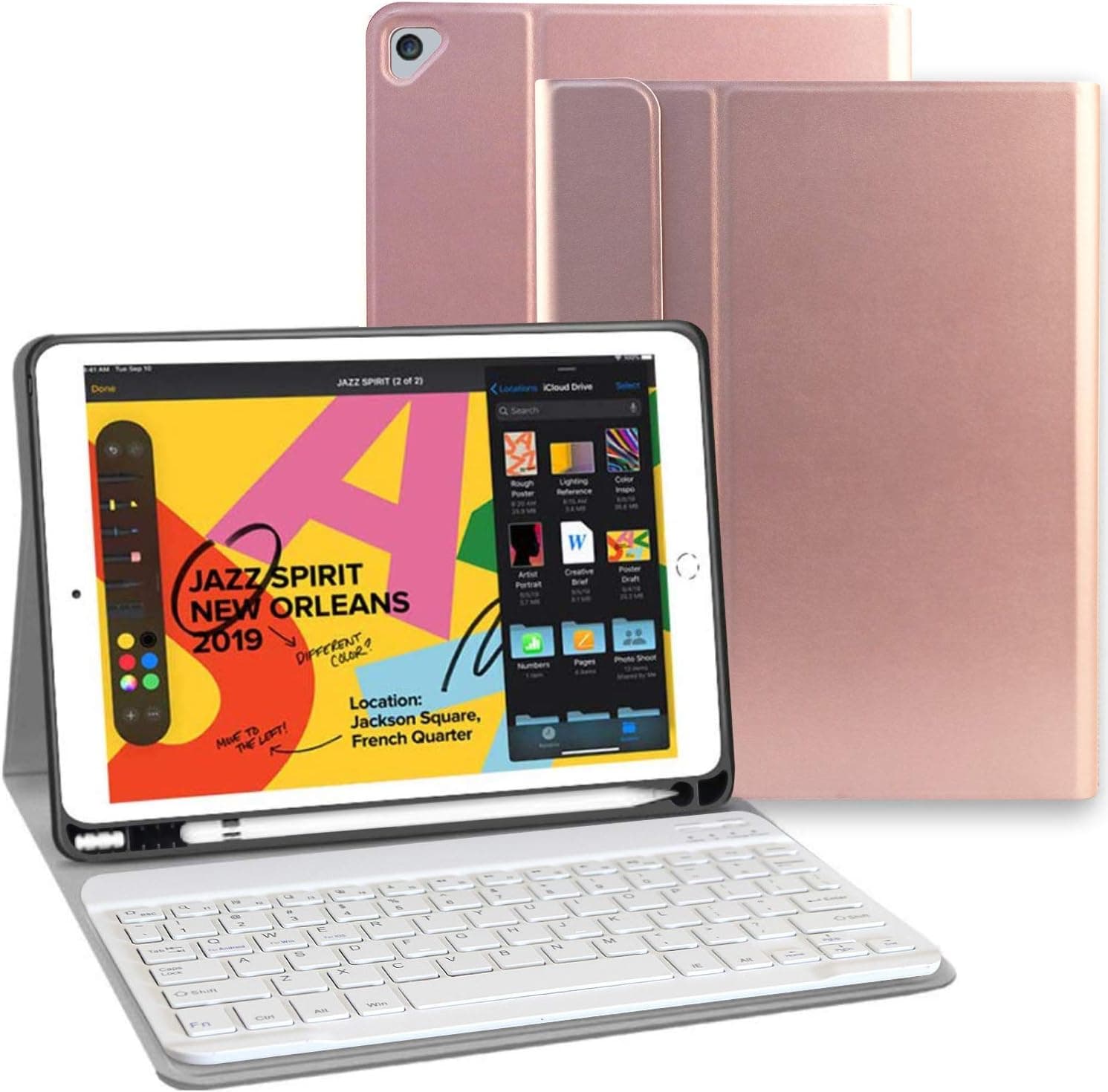 LYWHL Keyboard Case 10.2 Inch for iPad 10.2 7th Generation 2019, iPad 7Th Gen Case with Detachable Wireless Keyboard Slim Folio Magnetic Smart Cover with Pencil Holder for iPad 10.2’’