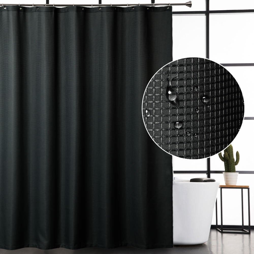 CAROMIO Black Shower Curtain, Hotel Quality Waffle Weave Textured Fabric Shower Curtains for Bathroom Washable, Black, 72x72 inch