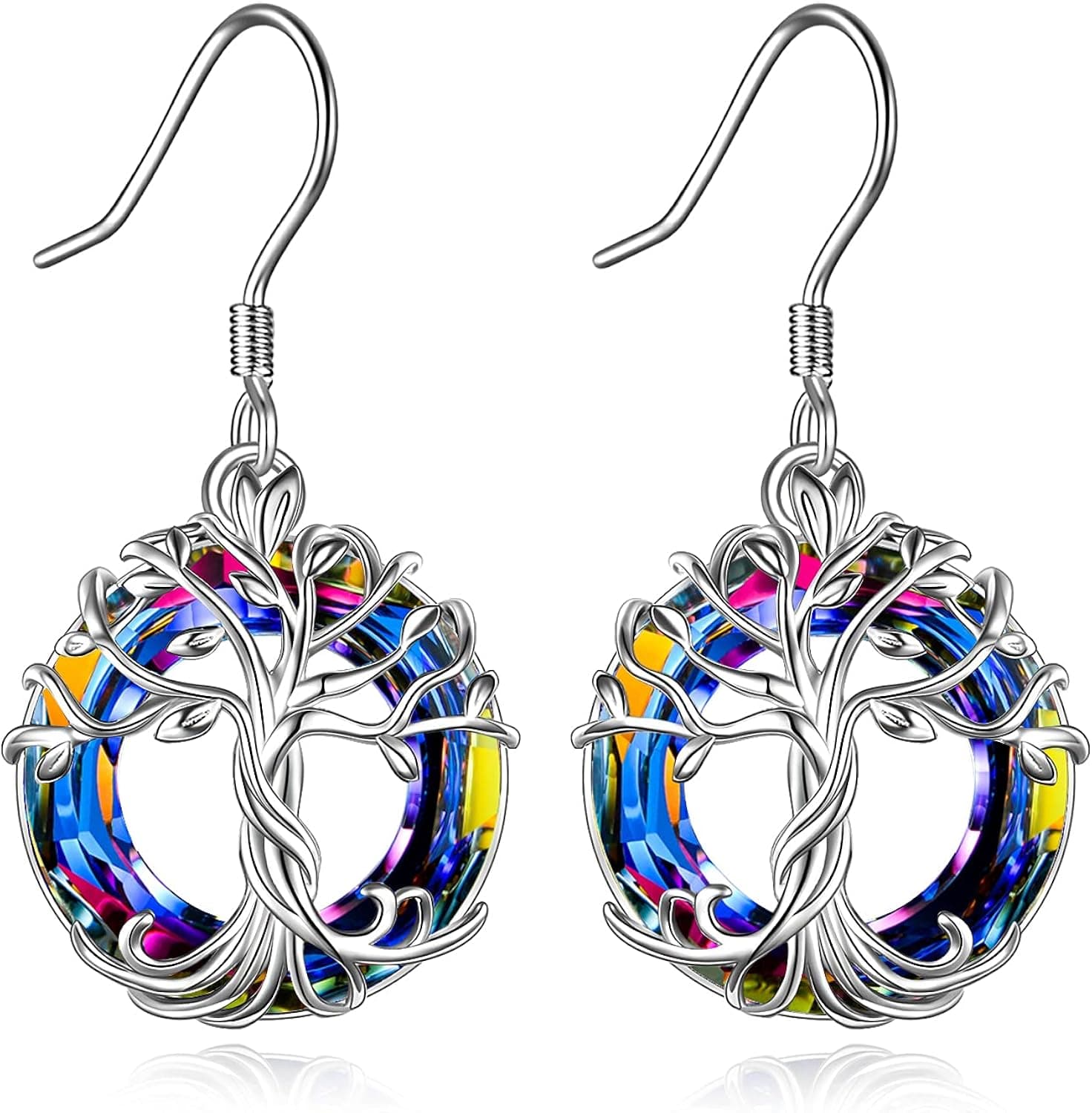 TOUPOP Tree of Life Earrings 925 Sterling Silver Family Tree Dangle Drop Hooks Earrings with Crystal Birthday Anniversary Christmas Mothers Day Jewelry Gifts for Women Girls Her Mom Daughter