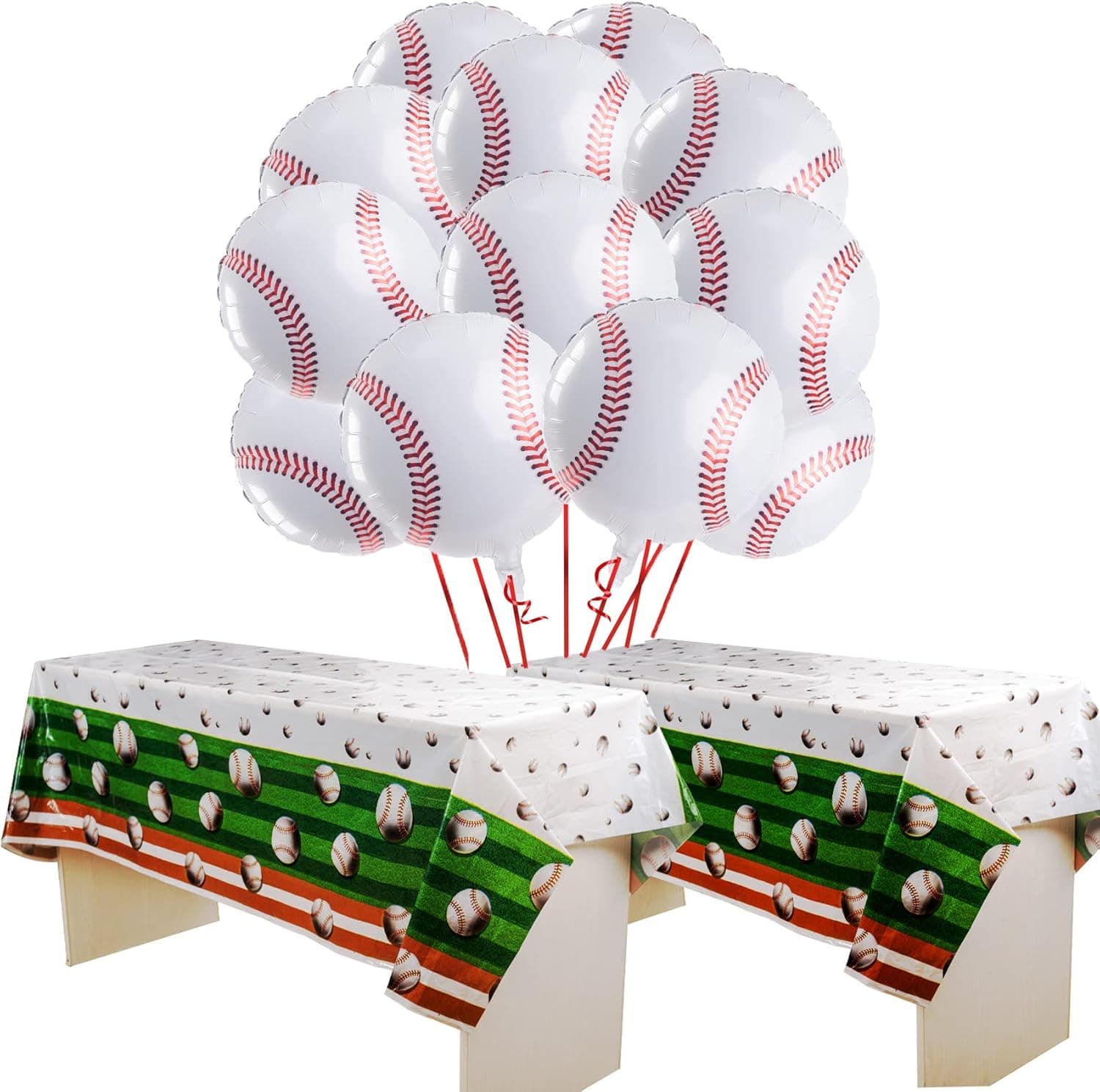 14 PCS Baseball Party Decorations Includes 2 PCS Baseball Tablecloth 12 PCS Baseball Balloons, Plastic Disposable Baseball Table Cover Sport Theme Tablecloth for Birthday Baseball Theme Party Supplies