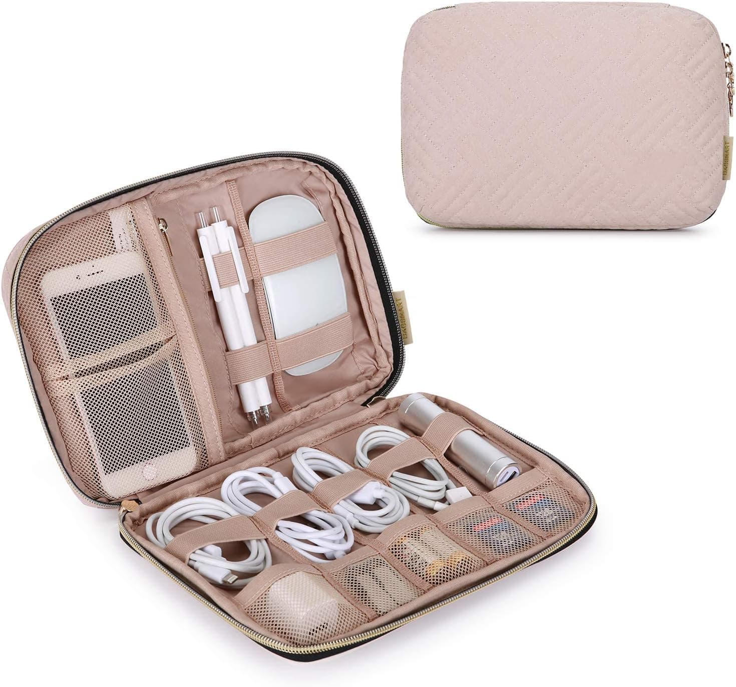 BAGSMART Electronics Organizer Travel Case, Small Travel Cable Organizer Bag for Travel Essentials, Travel Tech Organizer as Travel Accessories for Women, Cord Organizer for Phone, SD Card, Soft Pink